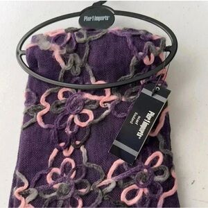 PIER 1 Imports Scarf Purple 100% Linen Floral Embroidered Rectangular Scarf NWT